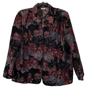 Bonworth Tapestry Jacket Blazer Womens XL Black Burgundy Floral Full Zip Topper